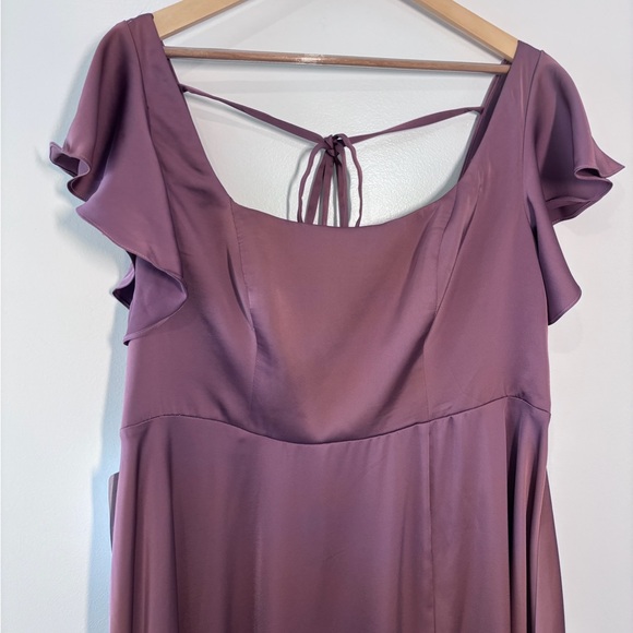 Azazie Bondi Amethyst Mauve Flutter Sleeve Square Neck Slit Bridesmaid Dress NWT - Picture 4 of 10